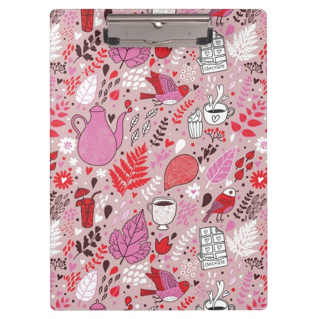 Pranchetas Teste padrão saboroso com pássaros e flores (Frente)