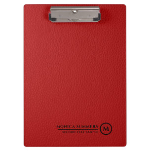 Pranchetas Texto Personalizado Minimalista em Couro Vermelho
