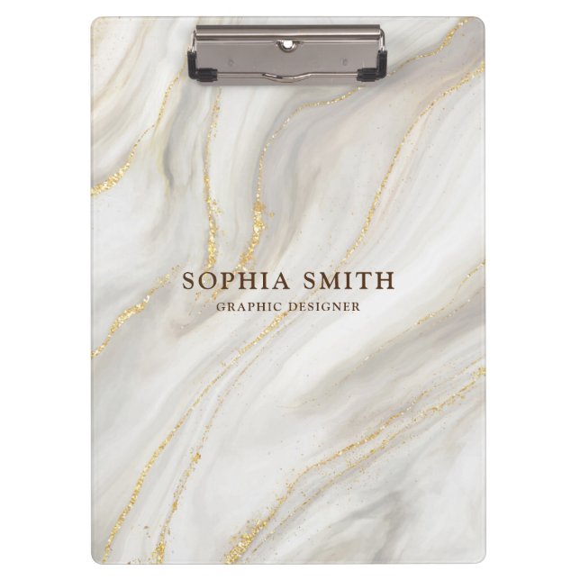 Pranchetas Texto Simples Glitter Dourado com Fundo Marble Ele (Frente)