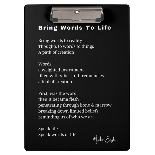 Pranchetas Traga palavras à vida Poem Wall Art poster (Frente)