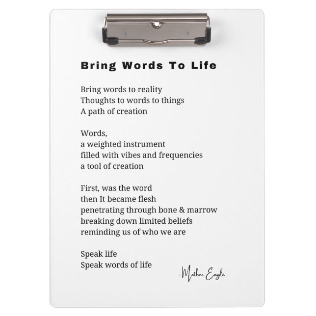 Pranchetas Trazer palavras à vida Poem Wall Art poster Decor (Frente)
