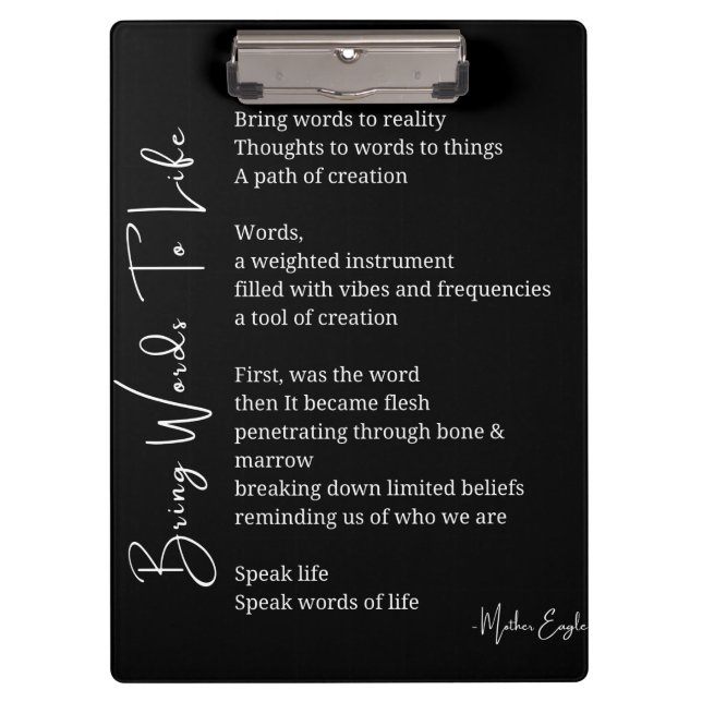 Pranchetas Trazer palavras à vida Poem Wall Art poster Decor (Frente)