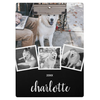 Pranchetas Trendy 4 Photo Collage Script Name White Black