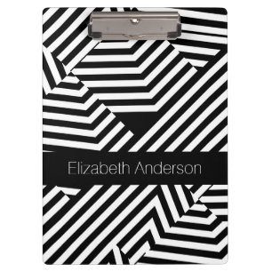 Pranchetas Trendy Black and White Geométrico Stripes Com Nome