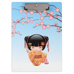 Pranchetas Ume Kokeshi Doll - Japonesa Geisha Girl Blue