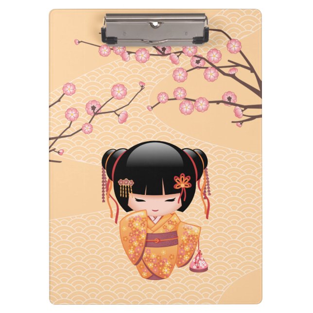 Pranchetas Ume Kokeshi Doll - Rapariga Peach Geisha Japonesa (Frente)