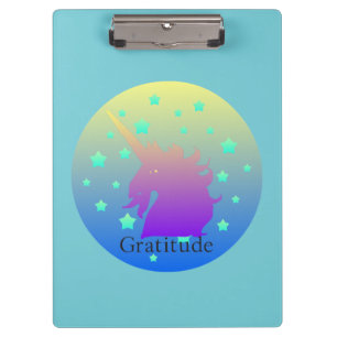 Pranchetas Unicórnio de Ombre com gratitude da palavra