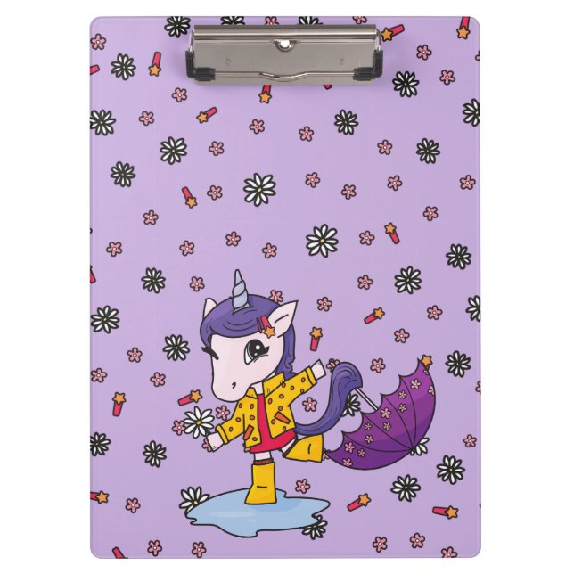 Pranchetas Unicórnio Floral Simples, Cuta e Roxo (Frente)