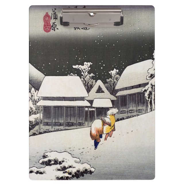 Pranchetas Utagawa Hiroshige - Neve à noite em Kanbara (Frente)