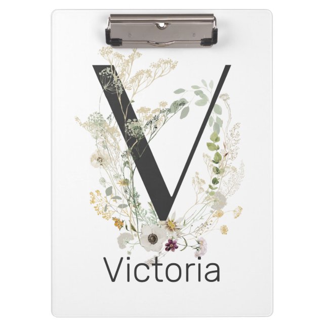 Pranchetas V inicial com flor de cor suave personalizada (Frente)