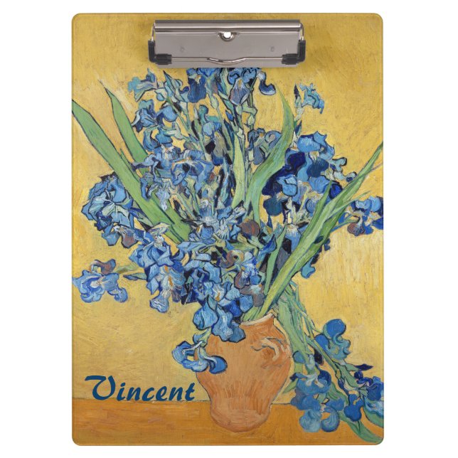 Pranchetas Van Gogh Irises Vase Blue Flowers Bouquet Fine Art (Frente)