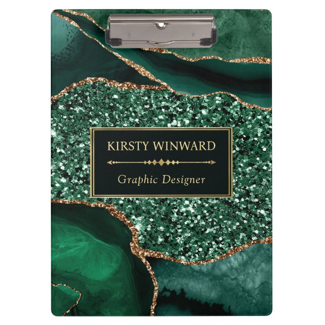 Pranchetas Verde-escuro Elegante e Agato Dourado do Oceano Gl (Frente)