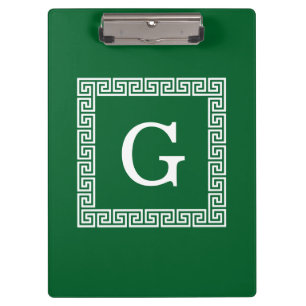 Pranchetas Verde Floresta, Chave Grega Branca Nº 1 Monograma