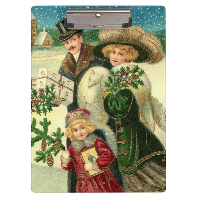 Pranchetas Victorian family in the snow Christmas scene (Frente)