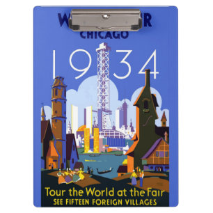 Pranchetas Vintage Art Deco Chicago 1934 Fair Poster