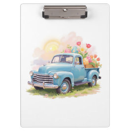 Pranchetas Vintage Blue Truck with Easter Eggs & Tulips