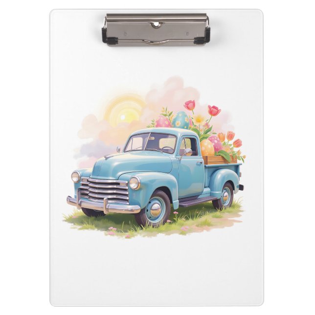 Pranchetas Vintage Blue Truck with Easter Eggs & Tulips (Frente)
