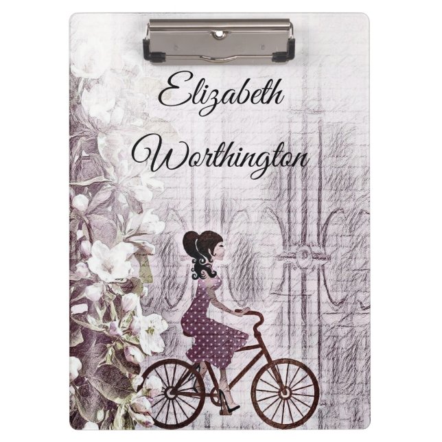 Pranchetas Vintage Desenho de Jovem em Bicicleta (Frente)