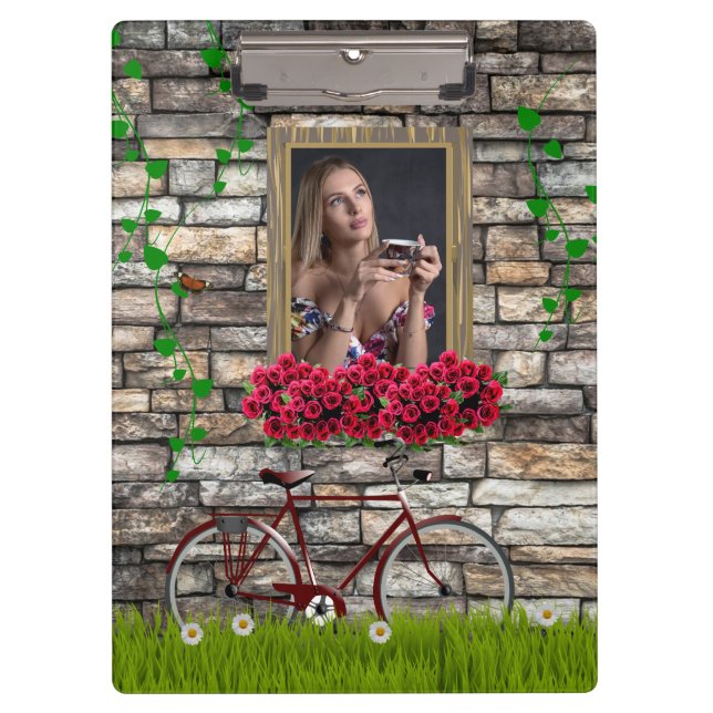 Pranchetas Vintage Fairytale Bicycle Rosa Girly Photo Frame (Frente)