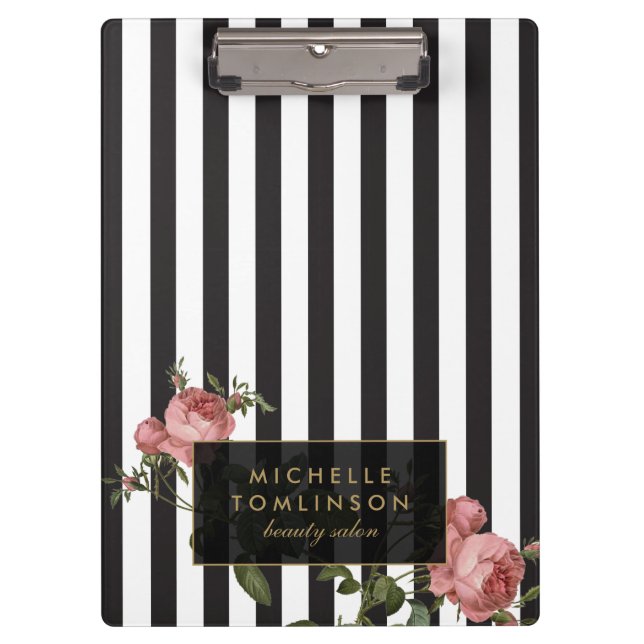 Pranchetas Vintage Floral Striped Salon Personalizado (Frente)