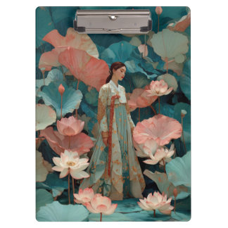 Pranchetas Vintage Impasto Hanbok and Pink Lotus