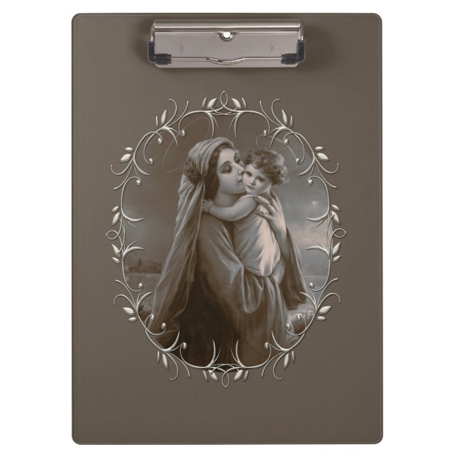Pranchetas Vintage Madonna e Child com Silver Frame (Frente)