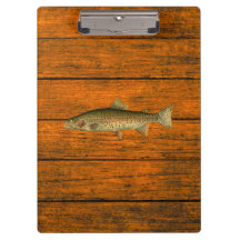 Vintage Rainbow Trout Clipboard de Grãos de Madeir
