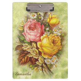 Pranchetas Vintage Yellow & Pink Roses Adicionar Seu Nome