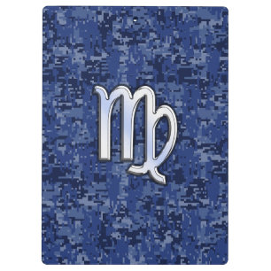 Pranchetas Virgo Zodiac Silver Sign on Marinho Blue Digital C