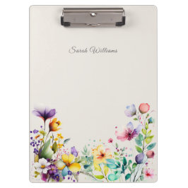 Pranchetas Watercolor Colorful Spring Wildflower Clipboard