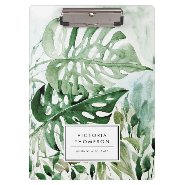 Pranchetas Watercolor Monstera Leaves Tropical Greenery (Frente)