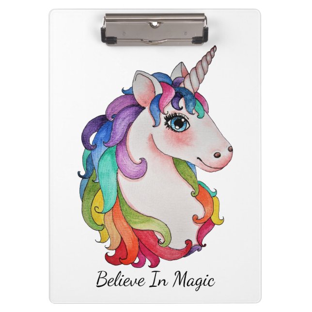Pranchetas Watercolor Unicorn Com Cabelo Arco-Íris (Frente)