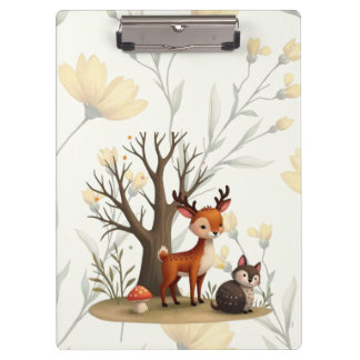 Pranchetas Whimsical Deer & Hedgehog Clipboard