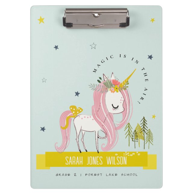 Pranchetas Whimsical Magical Unicorn Rosa Teal Aqua Princess (Frente)