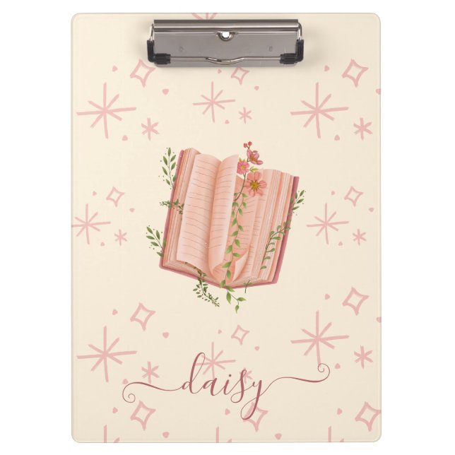 Pranchetas Whimsical Pink Book & Stars Personalized (Frente)