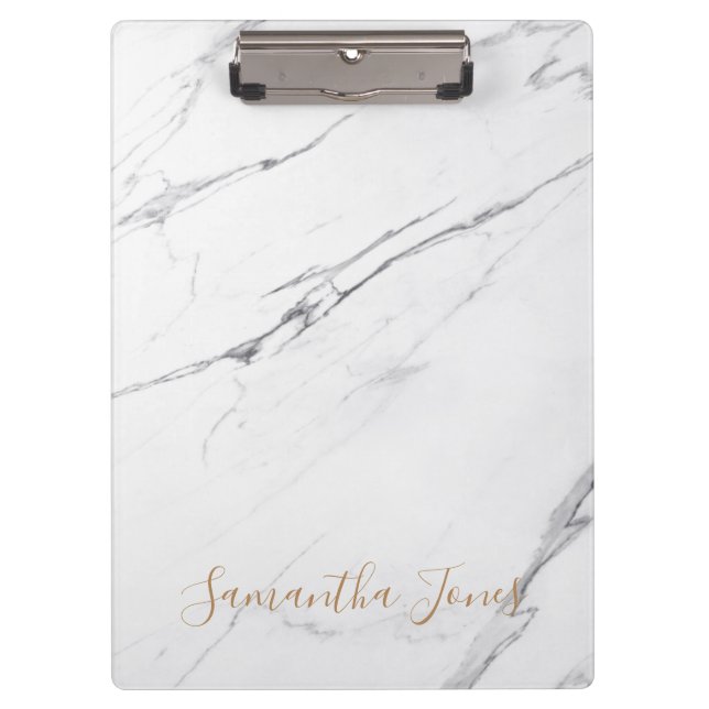 Pranchetas White Carrara Marble Script Clássico Dourado (Frente)