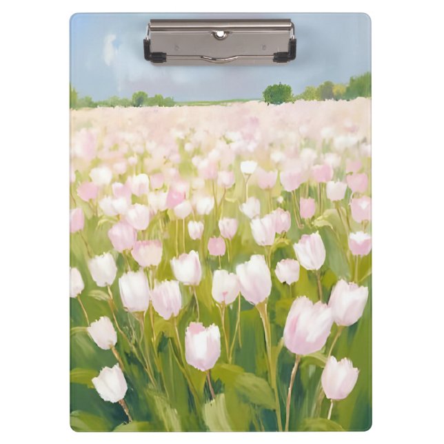 Pranchetas White Tulips Flower Field Painting (Frente)