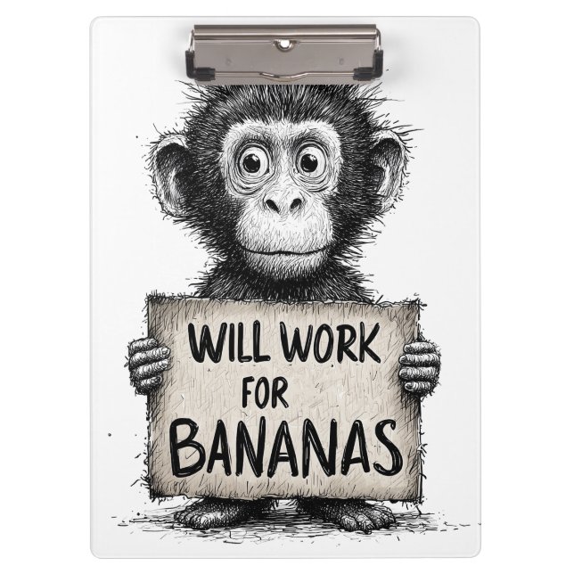 Pranchetas Will Work for Bananas - Humorous Monkey Sketch (Frente)