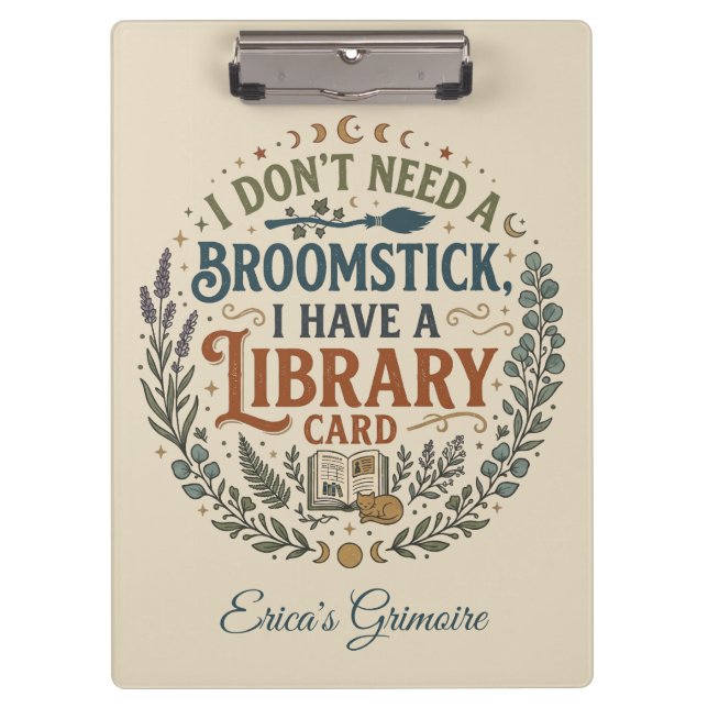 Pranchetas Witchy Librarian Library Card Book Lover Custom (Frente)
