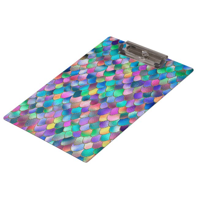 Pranchetas Wonky Rainbow Glitter Metal Scales de Sereia (Inclinado)