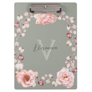 Pranchetas Wreath Rosa de Aquarela Personalizada Sage Green