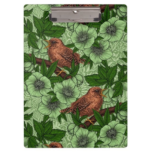 Pranchetas Wren e hellebord, verde-claro (Frente)