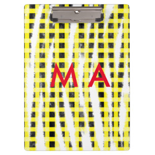 Pranchetas Yellow Black checkboard add name monograma name le