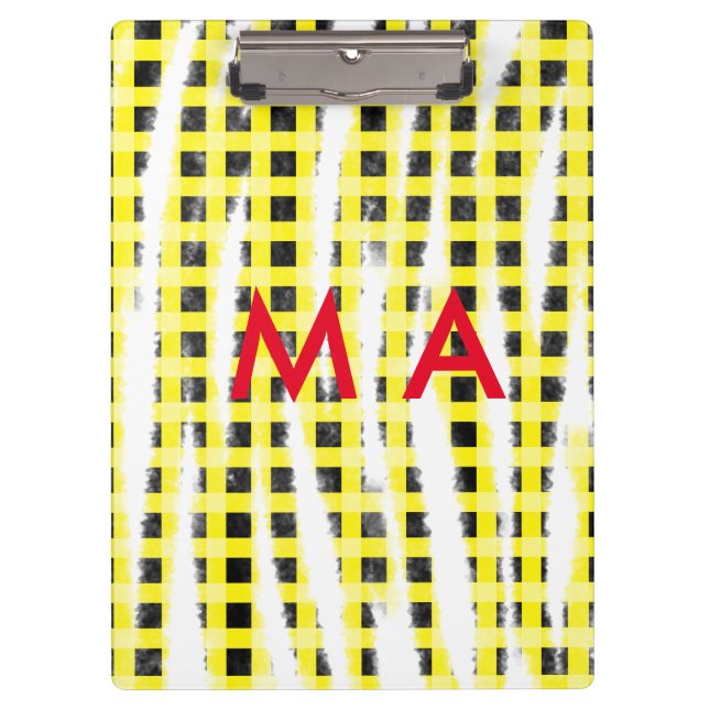 Pranchetas Yellow Black checkboard add name monograma name le (Frente)