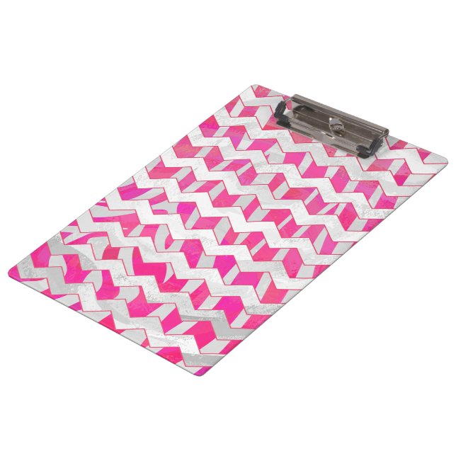 Pranchetas Zebra Chevron Branca, Rosa-Quente (Inclinado)