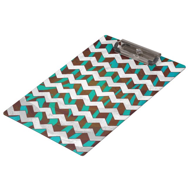 Pranchetas Zebra Chevron Brown e Teal Impressão (Inclinado)