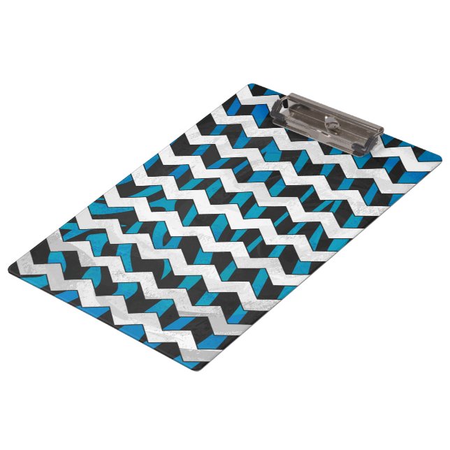 Pranchetas Zebra Chevron Preto e Azul (Inclinado)