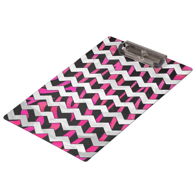 Pranchetas Zebra Chevron Preto e Rosa Quente (Inclinado)