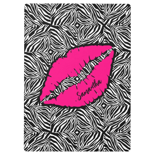 Pranchetas Zebra Simples com Lábios Rosa Personalizados (Verso)