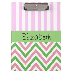 Pranchetas Zigzag, Chevron, Stripes, Rosa, Verde, Seu Nome